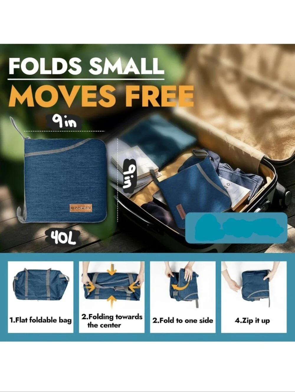 Foldable Duffle Bag - Blue